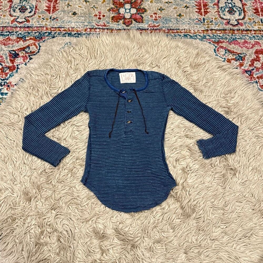 Free People Blue Striped Long Sleeve Tee